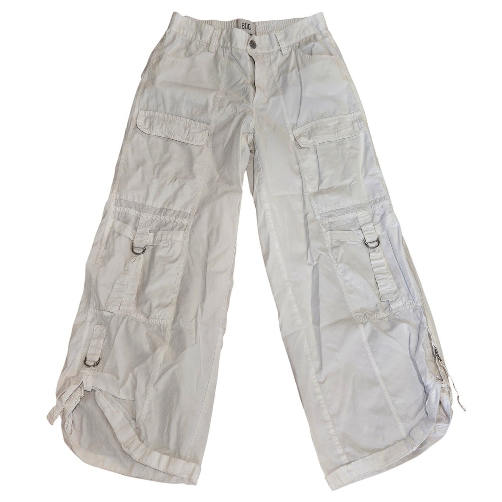 BDG Urban Outfitters Women Off White Wide Leg Cargo Pants Size M Elastic Waist